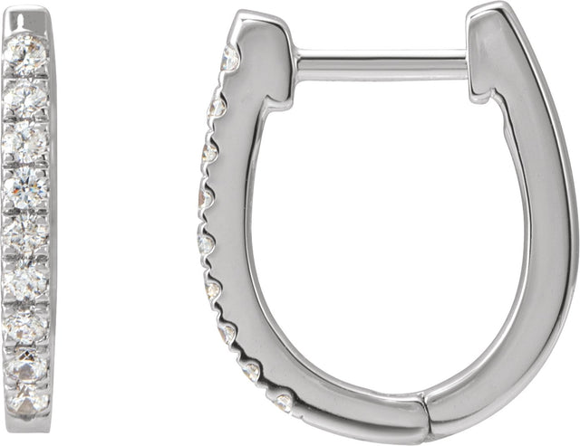 14K Gold Round Natural Diamond Accented U-Hoop Earrings – 8.1x8.1mm - White Gold