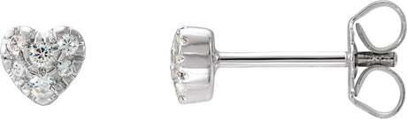 14K Gold Round Natural Diamond Cluster Heart Earrings – 1.5mm Stones - White Gold