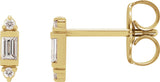 14K Gold Straight Baguette Natural Diamond Accented Earrings - Yellow Gold