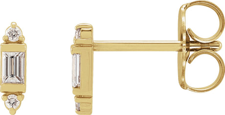14K Gold Straight Baguette Natural Diamond Accented Earrings - Yellow Gold