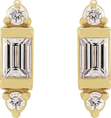 14K Gold Straight Baguette Natural Diamond Accented Earrings - Yellow Gold - view 2