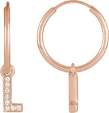 14K Gold Round Natural Diamond Initial Hoop Earrings - Rose Gold