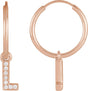 14K Gold Round Natural Diamond Initial Hoop Earrings - Rose Gold