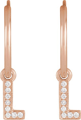 14K Gold Round Natural Diamond Initial Hoop Earrings - Rose Gold - view 2