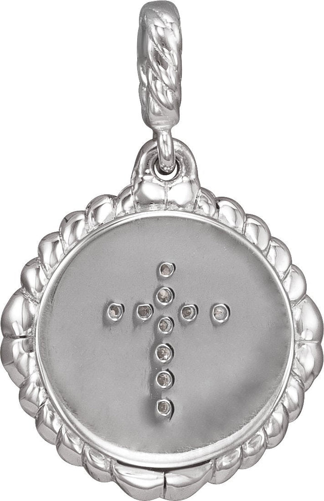 14K Gold Round Natural Diamond Accented Cross Disc Necklace or Pendant - White Gold - view 3