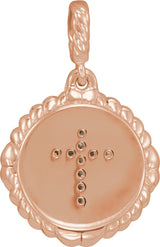 14K Gold Round Natural Diamond Accented Cross Disc Necklace or Pendant - Rose Gold - view 3