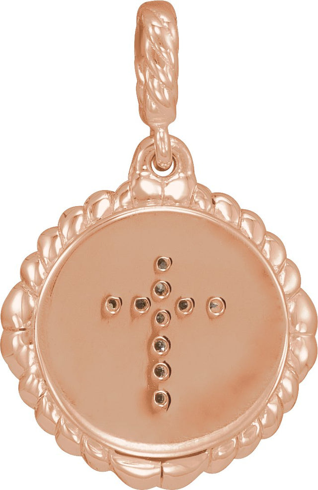 14K Gold Round Natural Diamond Accented Cross Disc Necklace or Pendant - Rose Gold - view 3