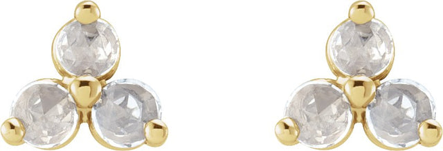 14K Gold Natural Diamond Round Three-Stone Earrings - Yellow Gold - view 2