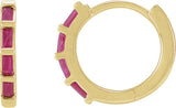 14K Gold Straight Baguette Natural Ruby Baguette Huggie Earrings - Yellow Gold