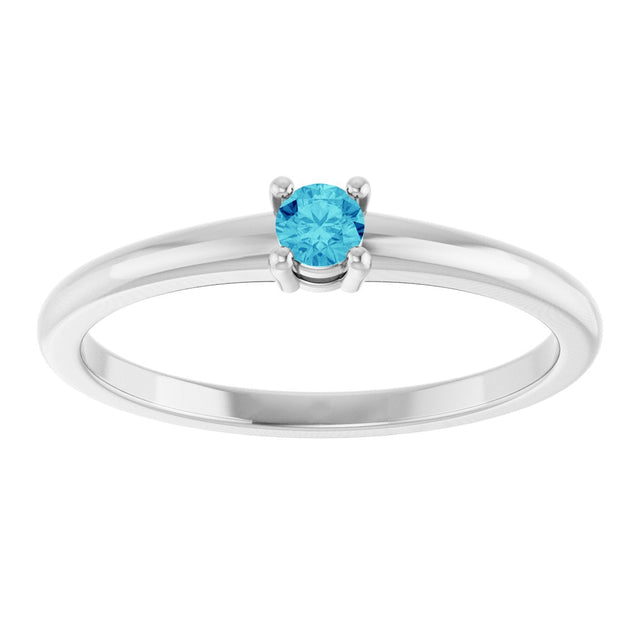 Platinum Round Natural Blue Zircon Solitaire Ring - view 3