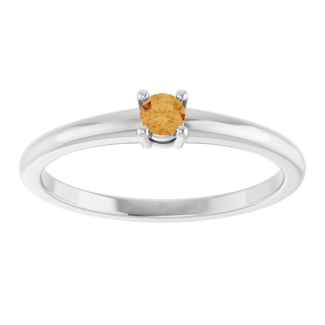 14K Gold Round Natural Citrine Solitaire Ring - White Gold - view 3