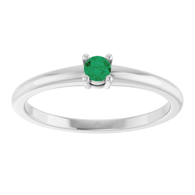 Platinum Round Natural Emerald Solitaire Ring - view 3
