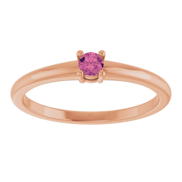 14K Gold Round Natural Pink Tourmaline Solitaire Ring - Rose Gold - view 3
