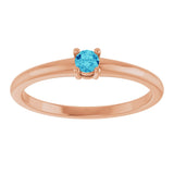 14K Gold Round Natural Blue Zircon Solitaire Ring - Rose Gold - view 3