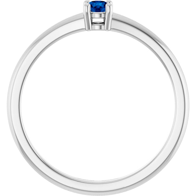 Platinum Round Natural Blue Sapphire Solitaire Ring - view 2