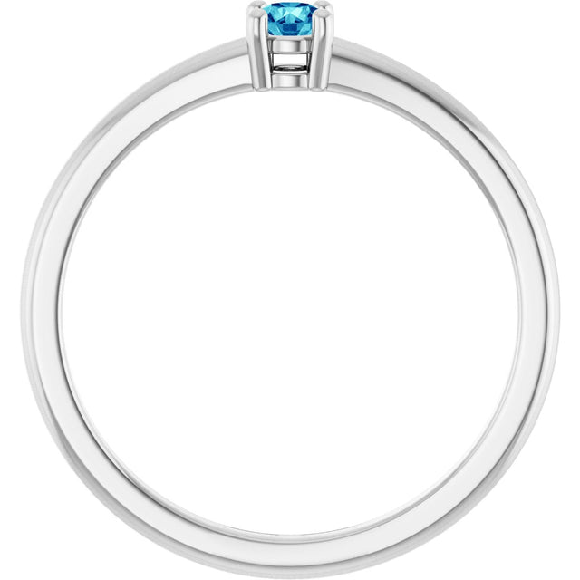 14K Gold Round Natural Blue Zircon Solitaire Ring - White Gold - view 2