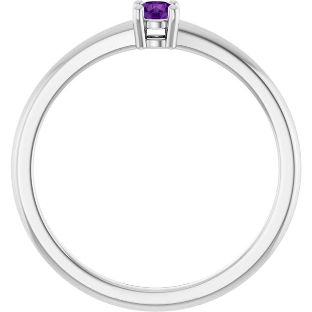 14K Gold Round Natural Natural Amethyst Solitaire Ring - White Gold - view 2