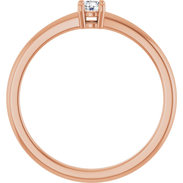 14K Gold Round Natural White Sapphire Solitaire Ring - Rose Gold - view 2