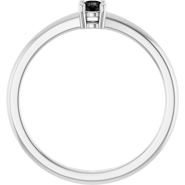 14K Gold Round Natural Black Onyx Solitaire Ring - White Gold - view 2