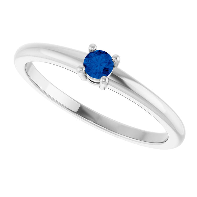 14K Gold Round Natural Blue Sapphire Solitaire Ring - White Gold - view 5