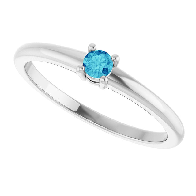 14K Gold Round Natural Blue Zircon Solitaire Ring - White Gold - view 5