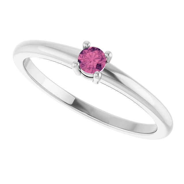 14K Gold Round Natural Pink Tourmaline Solitaire Ring - White Gold - view 5