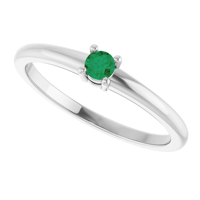 Platinum Round Natural Emerald Solitaire Ring - view 5