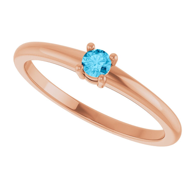 14K Gold Round Natural Aquamarine Solitaire Ring - Rose Gold - view 5