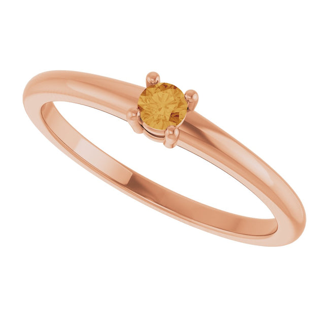 14K Gold Round Natural Citrine Solitaire Ring - Rose Gold - view 5