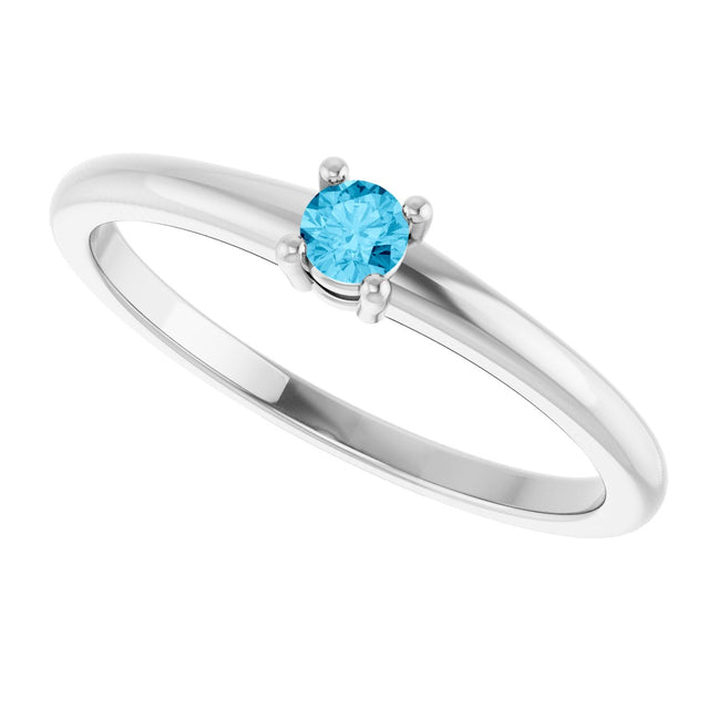 Platinum Round Natural Aquamarine Solitaire Ring - view 5