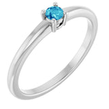 Platinum Round Natural Blue Zircon Solitaire Ring