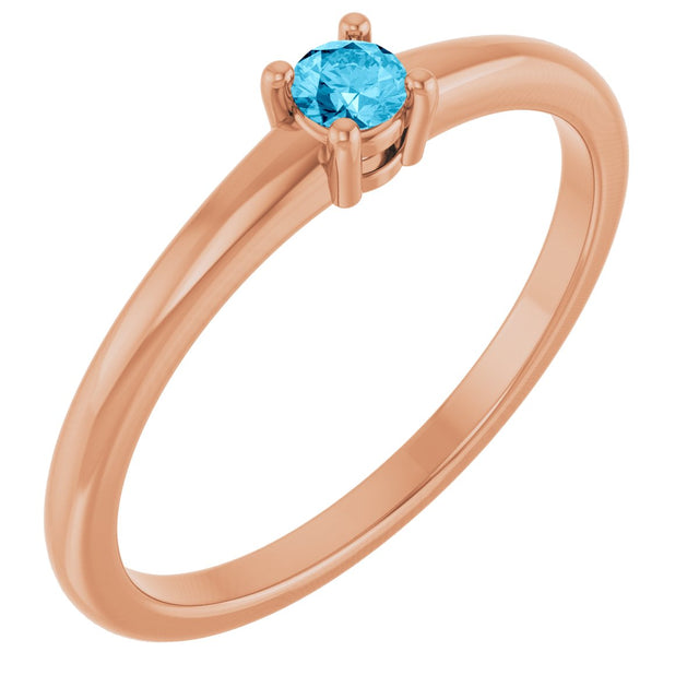14K Gold Round Natural Aquamarine Solitaire Ring - Rose Gold