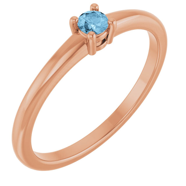 14K Gold Round Natural Sky Blue Topaz Solitaire Ring - Rose Gold