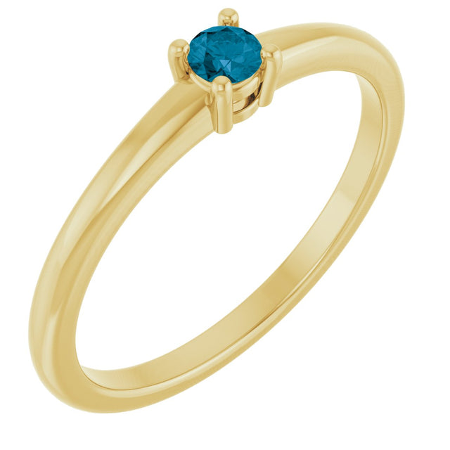 14K Gold Round Natural London Blue Topaz Solitaire Ring - Yellow Gold