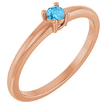 14K Gold Round Natural Swiss Blue Topaz Solitaire Ring - Rose Gold