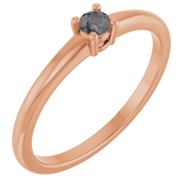 14K Gold Round Natural Gray Spinel Solitaire Ring - Rose Gold