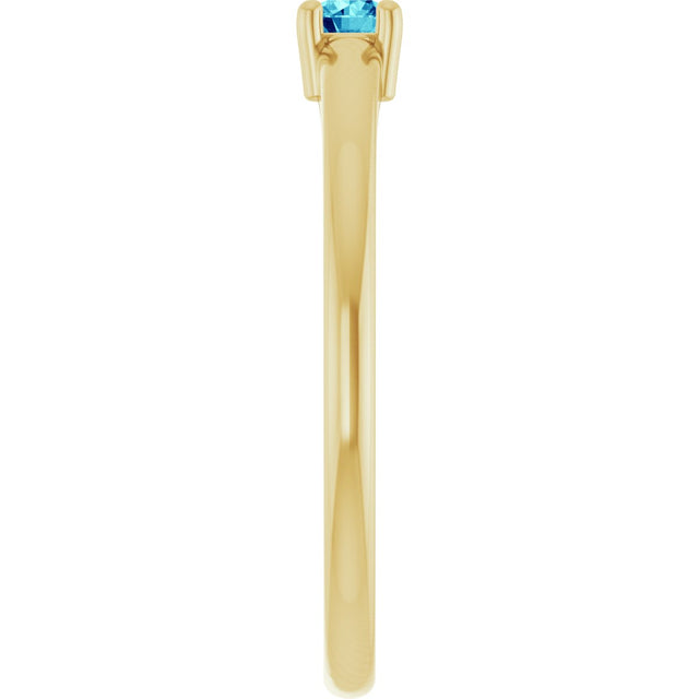 14K Gold Round Natural Blue Zircon Solitaire Ring - Yellow Gold - view 4