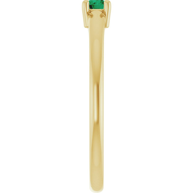 14K Gold Round Natural Emerald Solitaire Ring - Yellow Gold - view 4