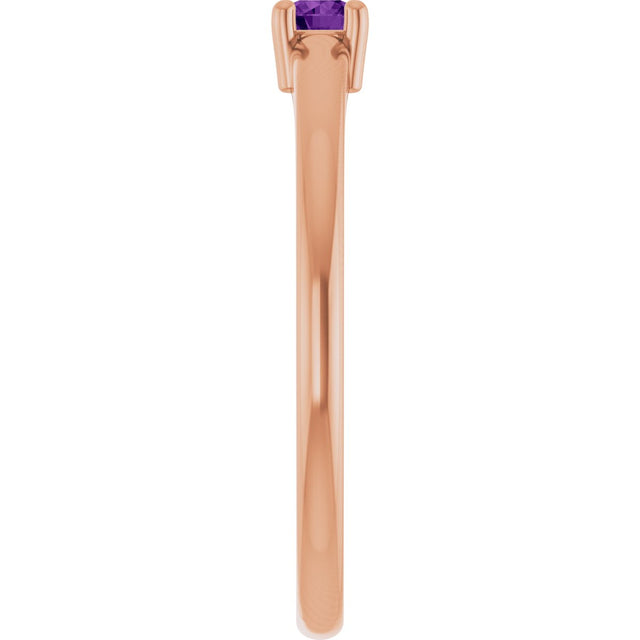 14K Gold Round Natural Natural Amethyst Solitaire Ring - Rose Gold - view 4