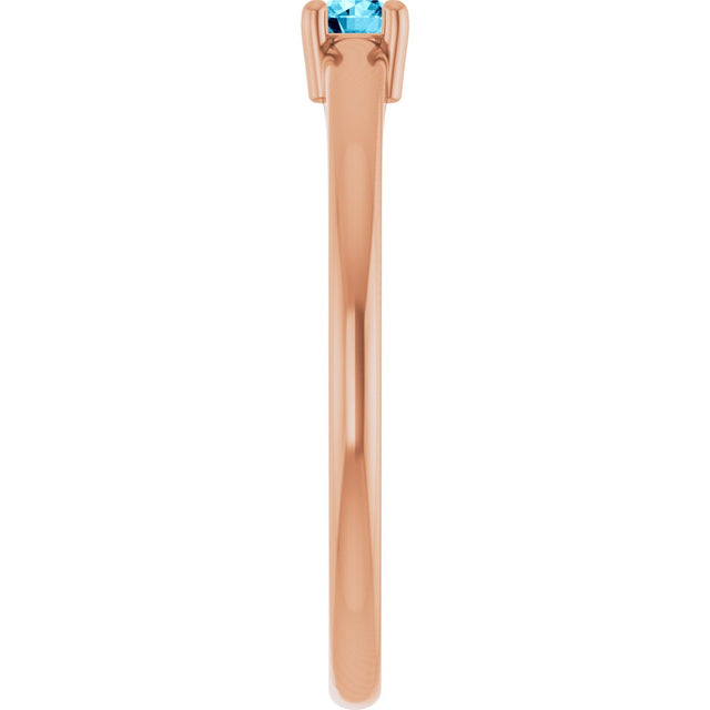 14K Gold Round Natural Aquamarine Solitaire Ring - Rose Gold - view 4
