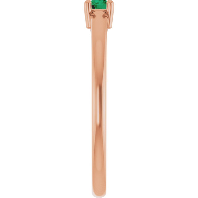 14K Gold Round Natural Emerald Solitaire Ring - Rose Gold - view 4