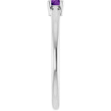 14K Gold Round Natural Natural Amethyst Solitaire Ring - White Gold - view 4