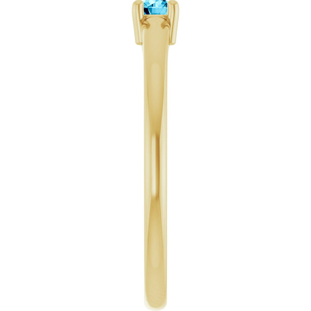 14K Gold Round Natural Aquamarine Solitaire Ring - Yellow Gold - view 4