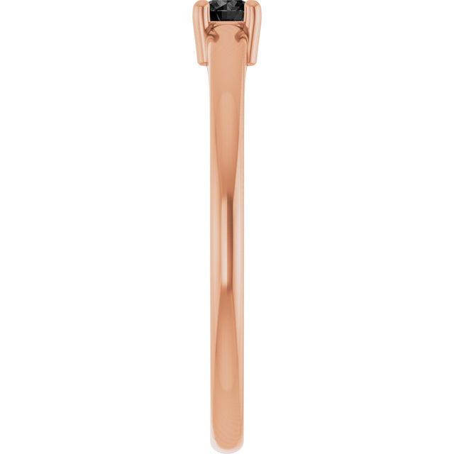 14K Gold Round Natural Black Onyx Solitaire Ring - Rose Gold - view 4