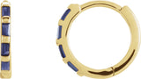 14K Gold Straight Baguette Natural Blue Sapphire Baguette Huggie Earrings - Yellow Gold