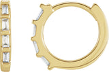 14K Gold Straight Baguette Natural Diamond Baguette Huggie Earrings - Yellow Gold
