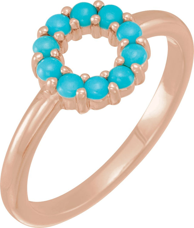 14K Gold Round Natural Turquoise Cabochon Halo-Style Ring - Rose Gold