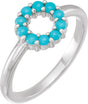 Platinum Round Natural Turquoise Cabochon Halo-Style Ring