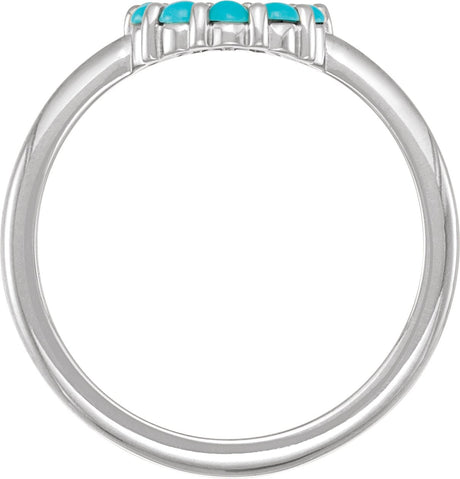 Platinum Round Natural Turquoise Cabochon Halo-Style Ring - view 2