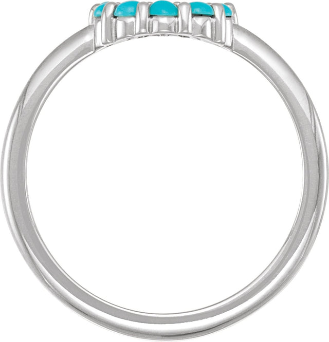 Platinum Round Natural Turquoise Cabochon Halo-Style Ring - view 2